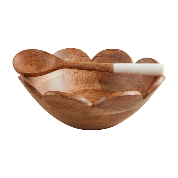 Wood Scallop Bowl With Server