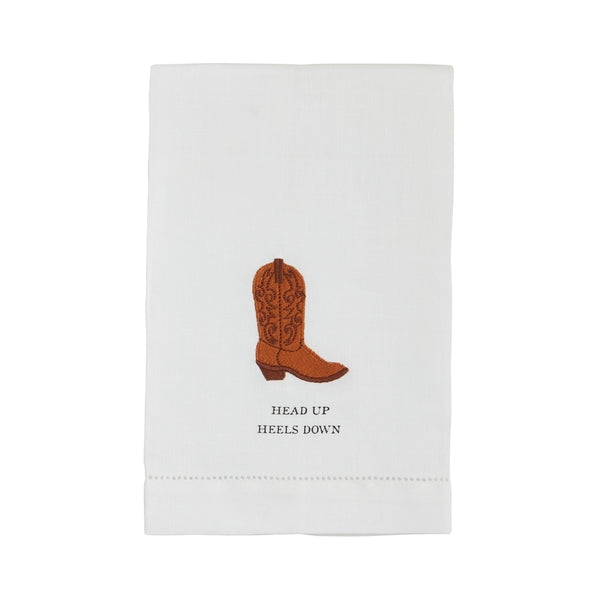 Head Up Heels Down Cowboy Boot Embroidered Towel