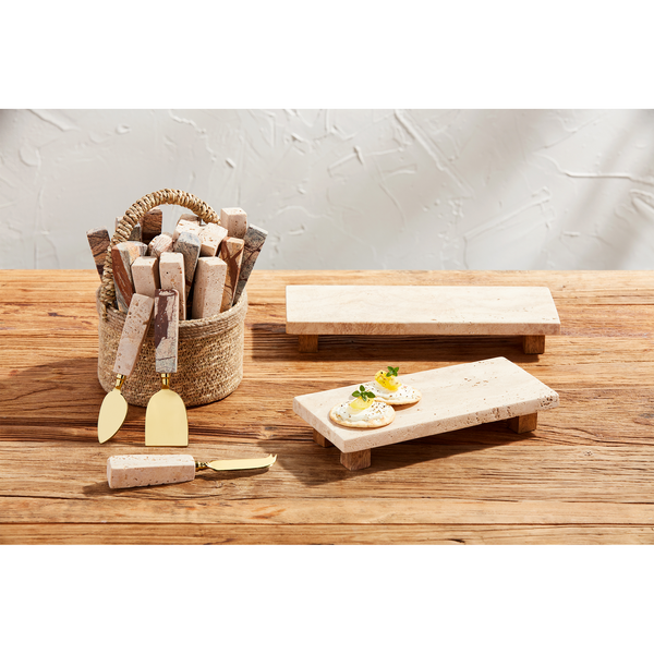 Small Travertine Footed Tray