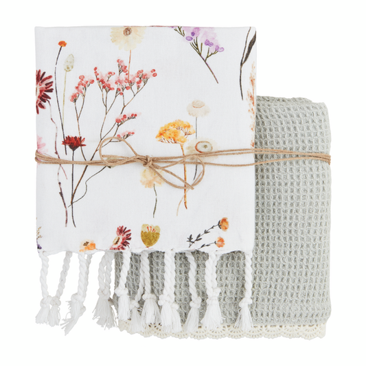 Trellis Flower Dish Towel Set