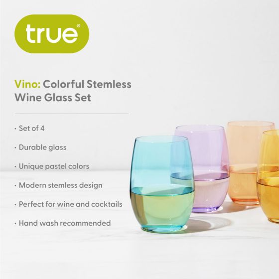Color Stemless Wine Glasses Set of Four